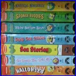 14 Spongebob Square Pants VHS Video Tape Lot & 4 Books The Movie Halloween MORE
