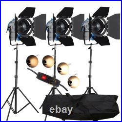 3x300w Dimmable Fresnel Tungsten Spotlight Lighting Studio Video Barndoor Bag Bu