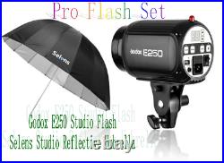 Godox E250 Photo Studio Strobe Flash Head Light Video & Reflective Umbrella Set