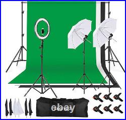 Green Screen Home Studio Full Kit 2m x 3m LED Lighting Photography Video Chroma