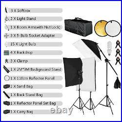 Photography 4 Backdrops+Stand Set Photo Studio Softbox Lighting Video Light Kit