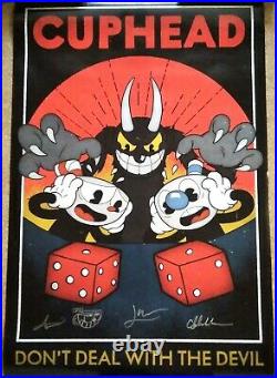 Rare Autographed CUPHEAD Video Game XBOX Poster Signed By STUDIO MDHR Team