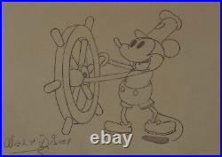 Rare cartoon drawing, production cel Walt Disney Mickey Mouse, signed and stamp
