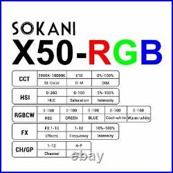 Sokani X50 RGB Studio Camera LED Video Light Daylight 5600K For Canon Nikon Fuji